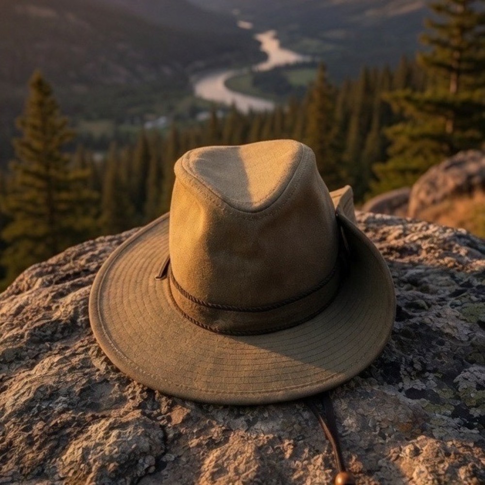 Outback‎ Trading Co Wallaby Oilskin Hat Olive Green Medium Made in USA 1480